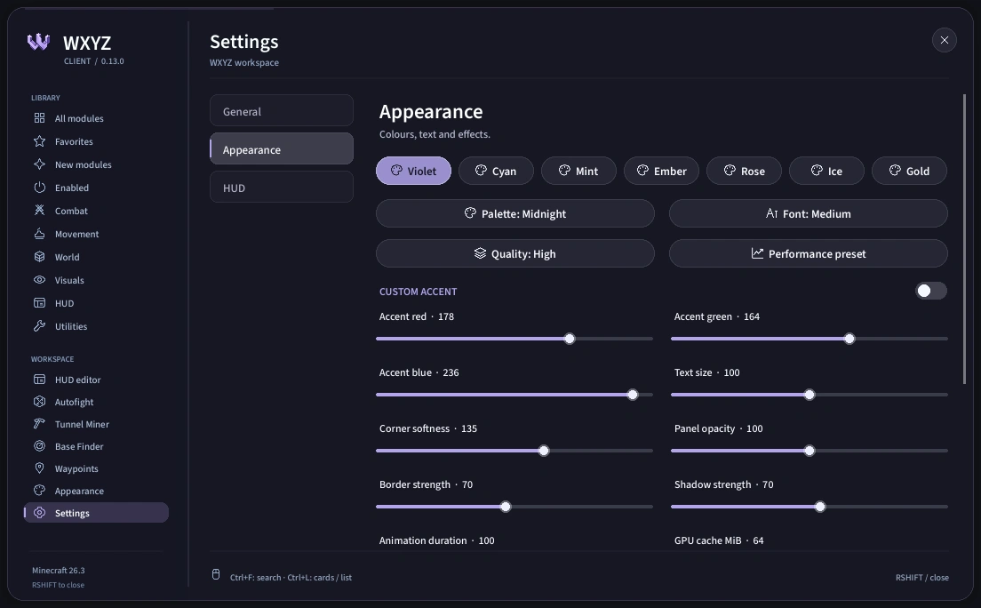 WXYZ Client Appearance interface render