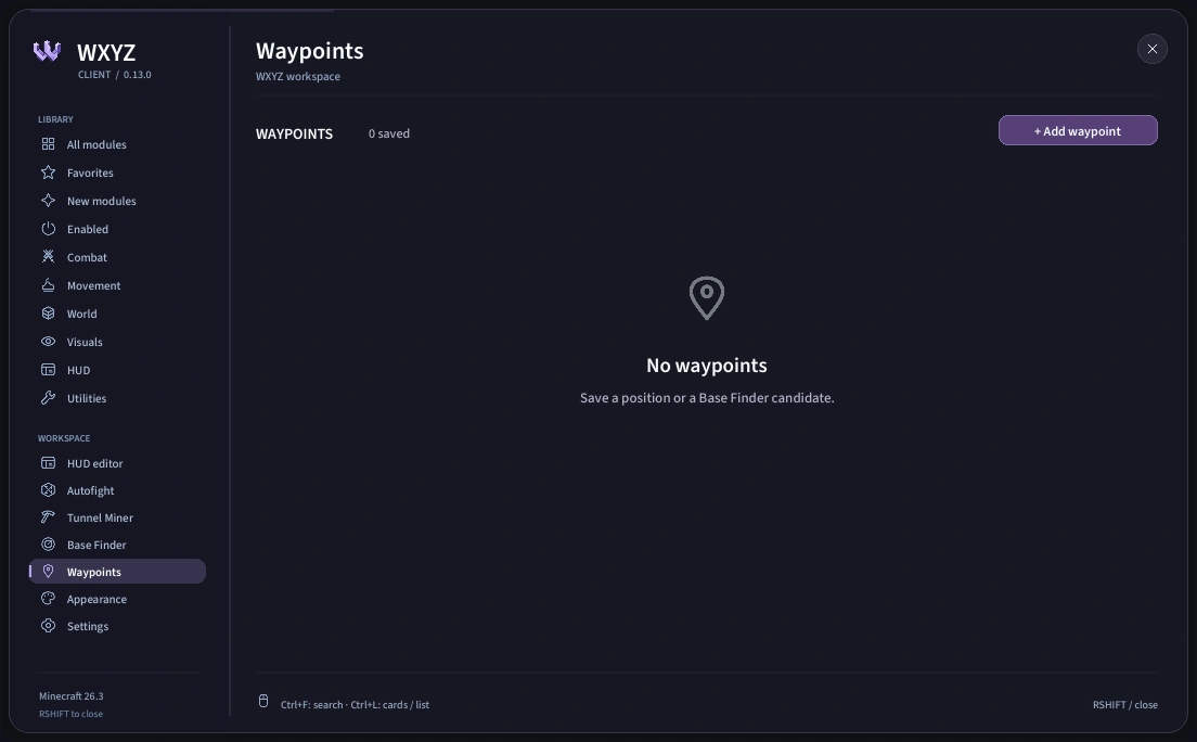 WXYZ Client Waypoints interface render